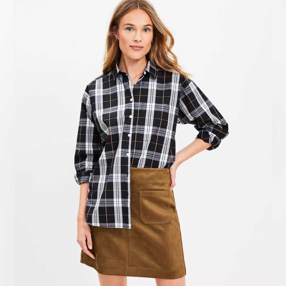 LOFT Plaid Cotton Everyday Oversized Pocket Shirt